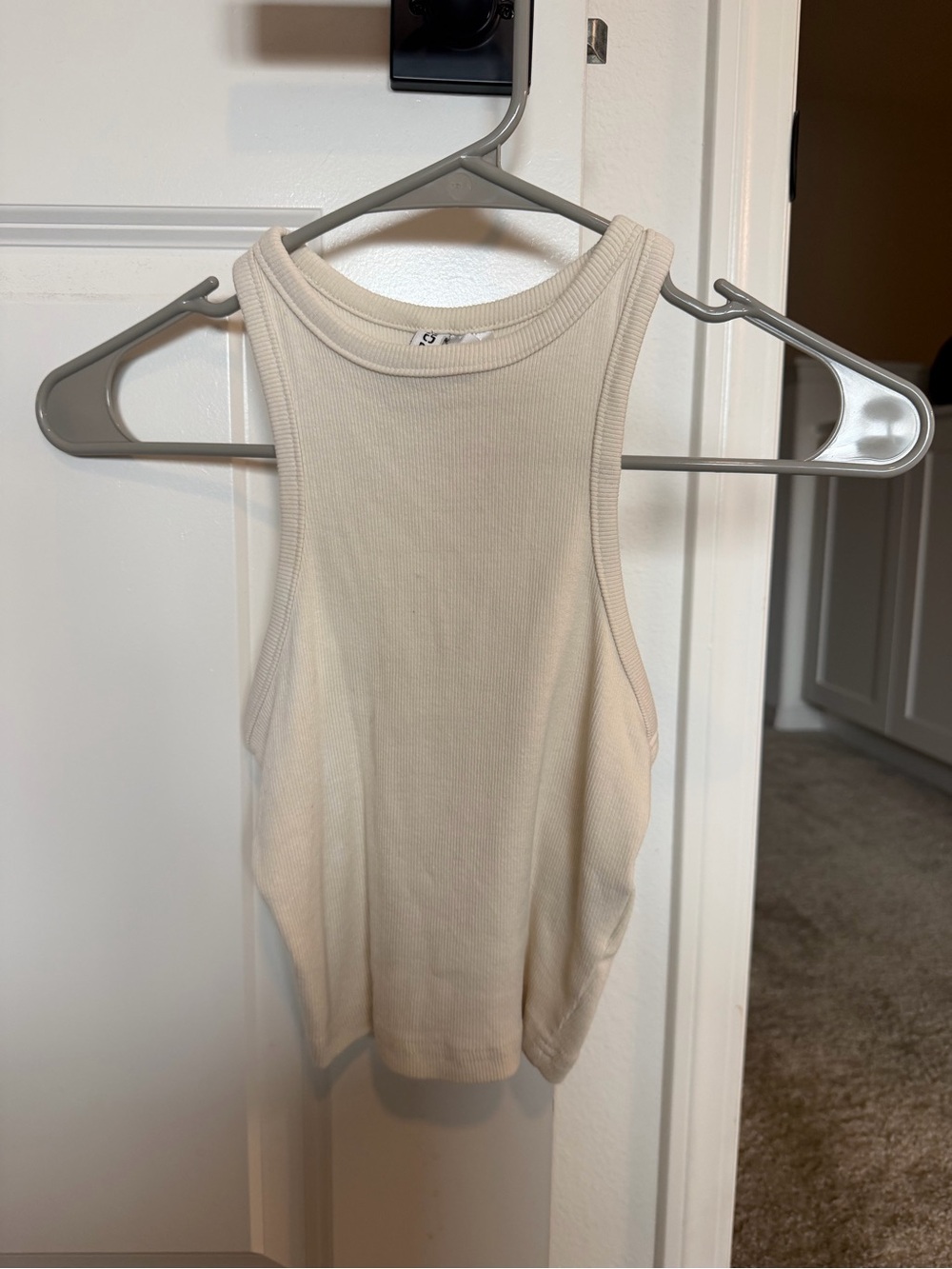Divided Cream Ribbed High-Neck Tank